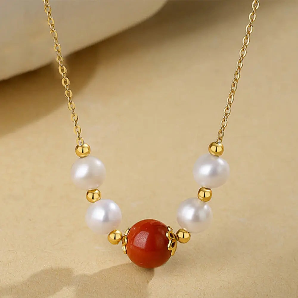 BWOOOH 925 sterling silver pearl cinnabar sincerity healing bead chain necklace pendant