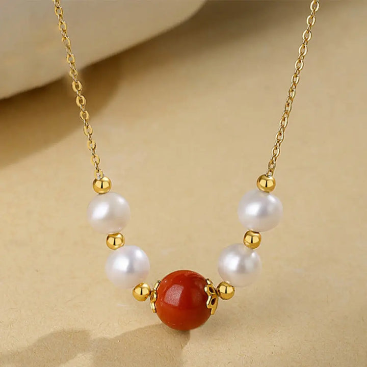 BWOOOH 925 sterling silver pearl cinnabar sincerity healing bead chain necklace pendant