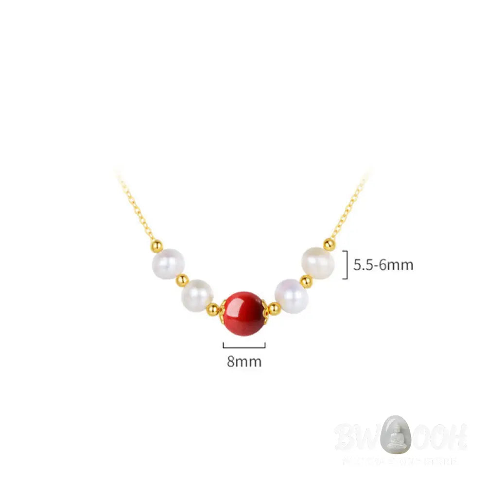 Buddha Stones 925 Sterling Silver Pearl Cinnabar Sincerity Healing Bead Chain Necklace Pendant - BWOOOH