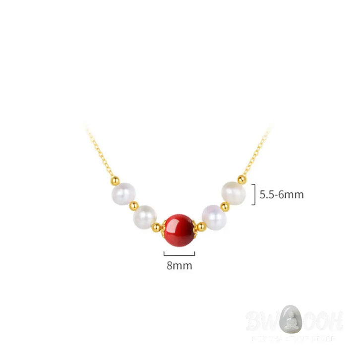 Buddha Stones 925 Sterling Silver Pearl Cinnabar Sincerity Healing Bead Chain Necklace Pendant - BWOOOH