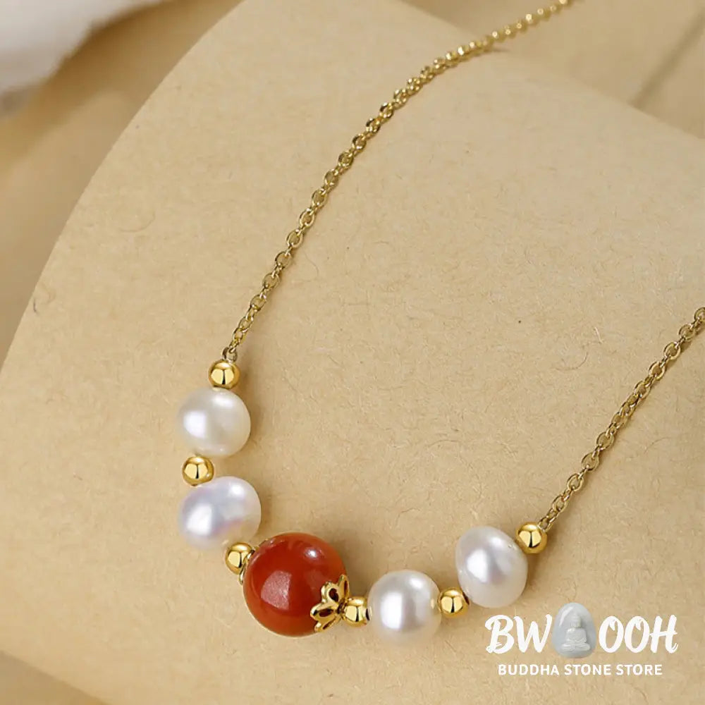 Buddha Stones 925 Sterling Silver Pearl Cinnabar Sincerity Healing Bead Chain Necklace Pendant - BWOOOH