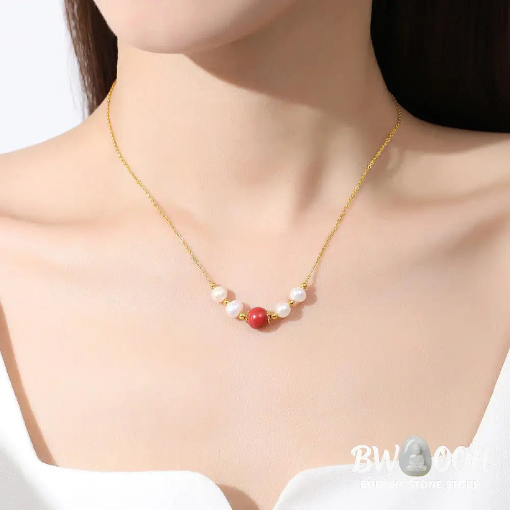 Buddha Stones 925 Sterling Silver Pearl Cinnabar Sincerity Healing Bead Chain Necklace Pendant - BWOOOH