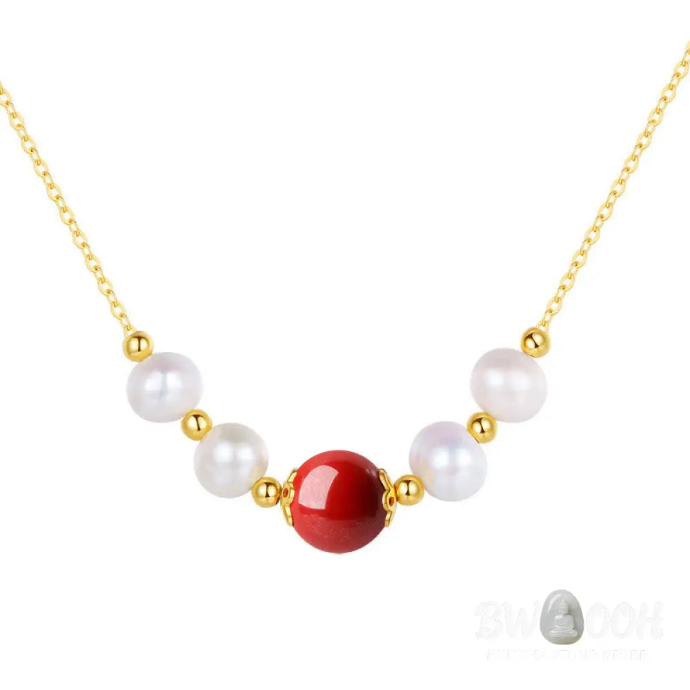 Buddha Stones 925 Sterling Silver Pearl Cinnabar Sincerity Healing Bead Chain Necklace Pendant - BWOOOH