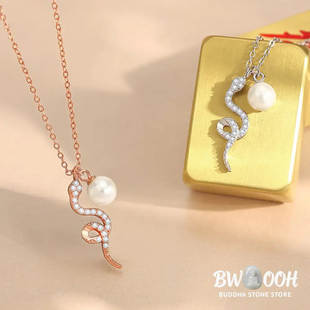 Buddha Stones 925 Sterling Silver Pearl Year Of The Snake Blessing Sincerity Necklace Pendant - BWOOOH - Necklaces &amp;