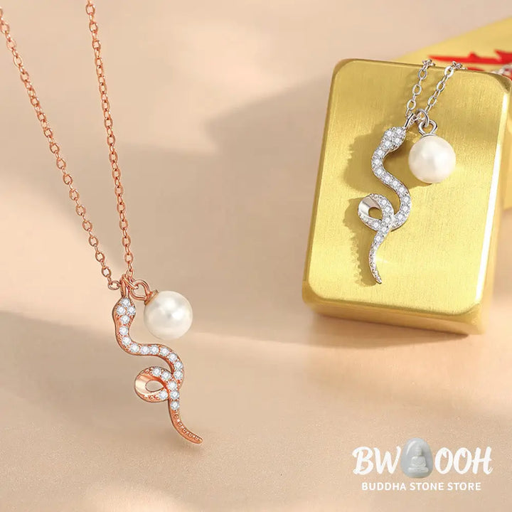 Buddha Stones 925 Sterling Silver Pearl Year Of The Snake Blessing Sincerity Necklace Pendant - BWOOOH - Necklaces &amp;