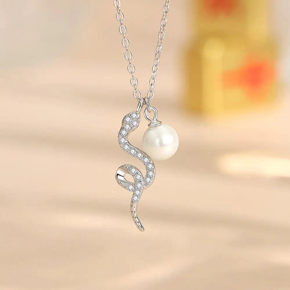 Buddha Stones 925 Sterling Silver Pearl Year Of The Snake Blessing Sincerity Necklace Pendant - BWOOOH - Snake Pearl