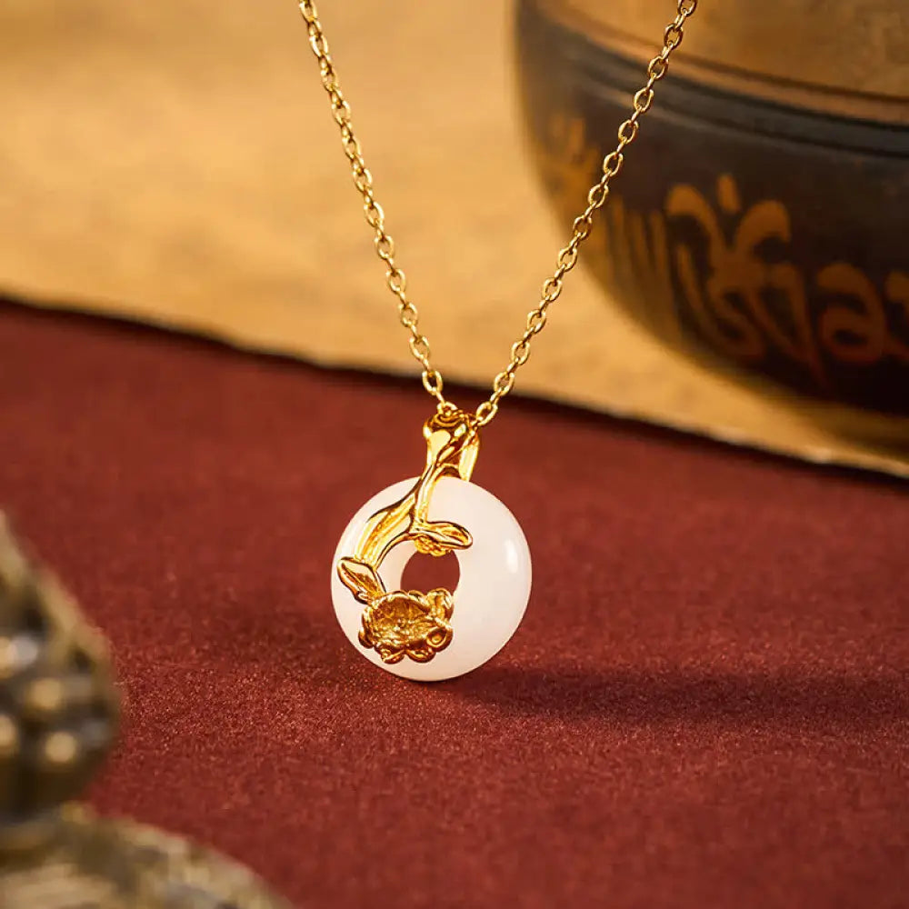 Buddha Stones 925 Sterling Silver Peony Peace Buckle Hetian White Jade Blessing Necklace Pendant - BWOOOH - Peony&Peace