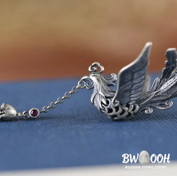 Buddha Stones 925 Sterling Silver Phoenix Tassels Protection Hairpin - Phoenix Hairpin - Hairpin