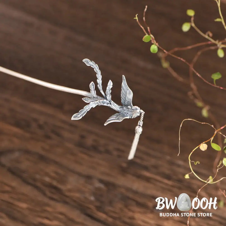 Buddha Stones 925 Sterling Silver Phoenix Tassels Protection Hairpin - Phoenix Hairpin - Hairpin
