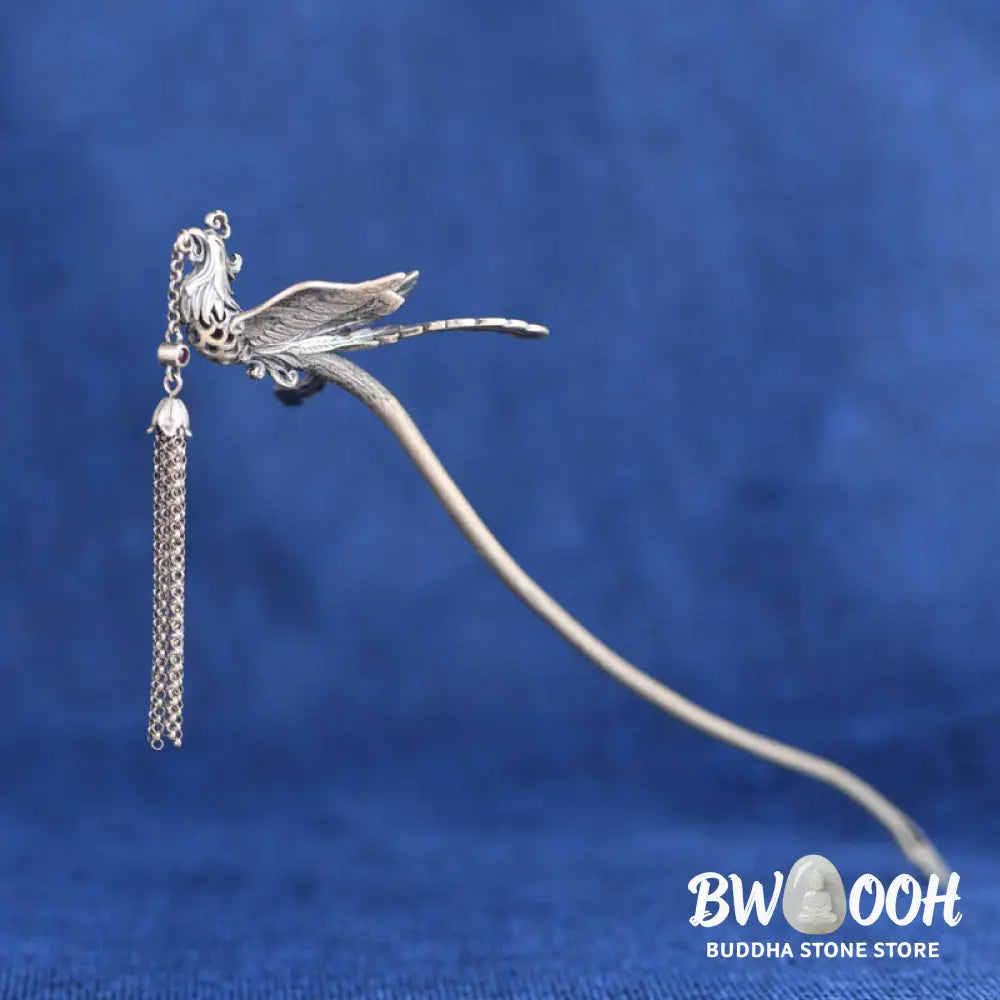Buddha Stones 925 Sterling Silver Phoenix Tassels Protection Hairpin - Phoenix Hairpin - Hairpin