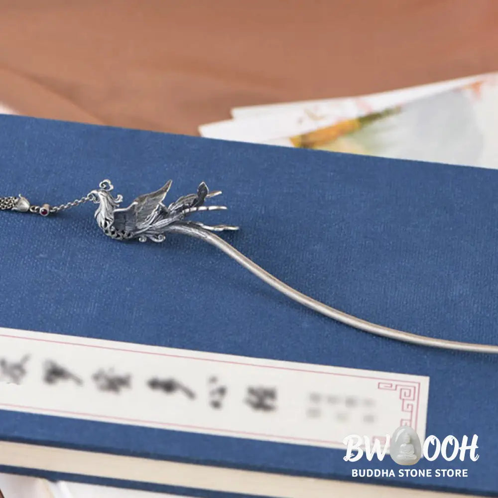 Buddha Stones 925 Sterling Silver Phoenix Tassels Protection Hairpin - Phoenix Hairpin - Hairpin