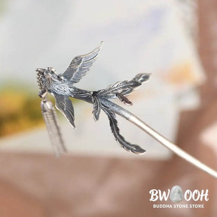 Buddha Stones 925 Sterling Silver Phoenix Tassels Protection Hairpin - Phoenix Hairpin - Hairpin