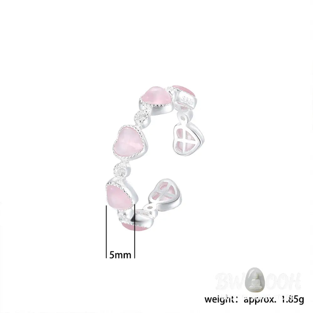 Buddha Stones 925 Sterling Silver Pink Cat’s Eye Heart Design Adjustable Love Ring - Cat’s Eye(Peace♥Support)