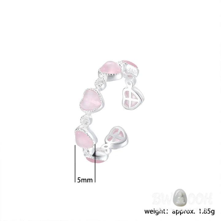Buddha Stones 925 Sterling Silver Pink Cat’s Eye Heart Design Adjustable Love Ring - Cat’s Eye(Peace♥Support)