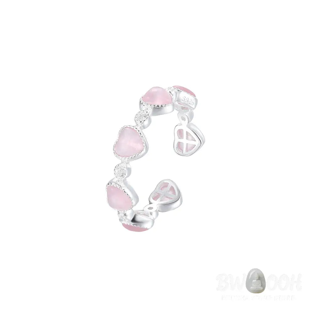 Buddha Stones 925 Sterling Silver Pink Cat’s Eye Heart Design Adjustable Love Ring - Cat’s Eye(Peace♥Support)