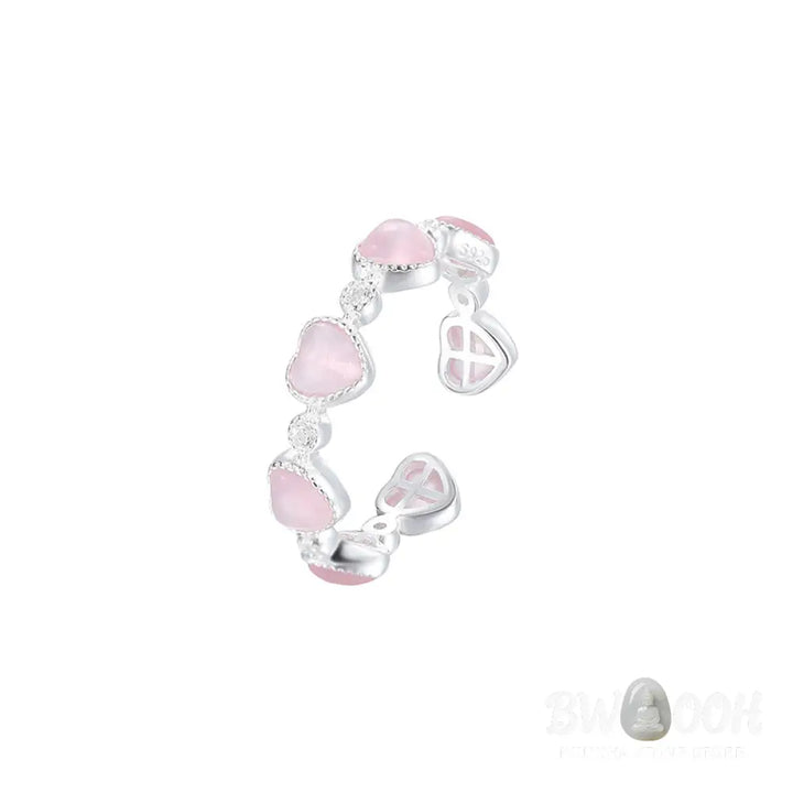 Buddha Stones 925 Sterling Silver Pink Cat’s Eye Heart Design Adjustable Love Ring - Cat’s Eye(Peace♥Support)