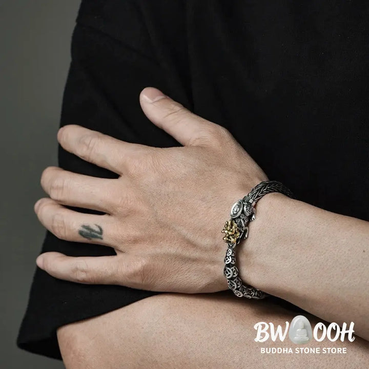 Buddha Stones 925 Sterling Silver PiXiu Copper Coins Ingot Wealth Bracelet Bangle - BWOOOH - Bracelet Bangle