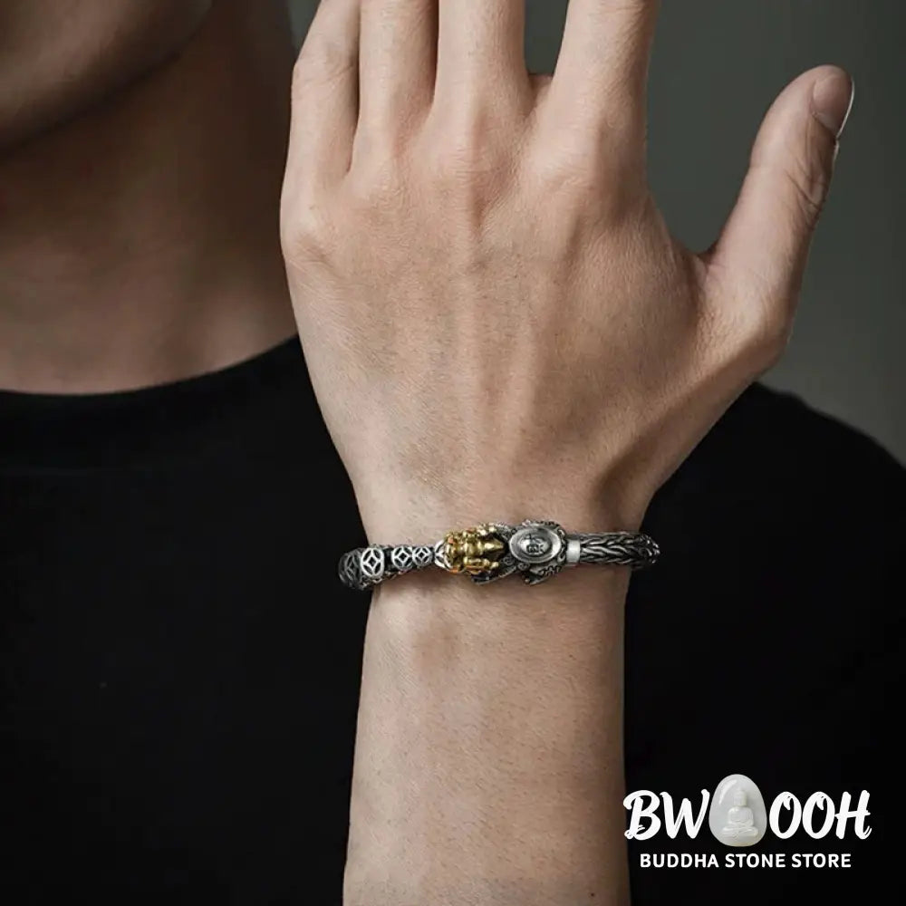 Buddha Stones 925 Sterling Silver PiXiu Copper Coins Ingot Wealth Bracelet Bangle - BWOOOH - Bracelet Bangle