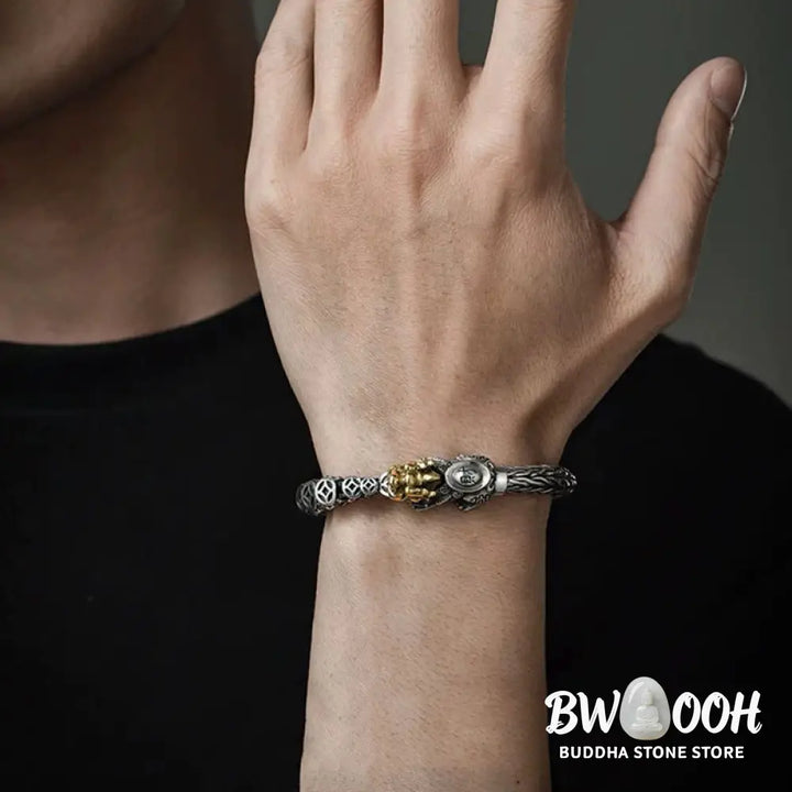 Buddha Stones 925 Sterling Silver PiXiu Copper Coins Ingot Wealth Bracelet Bangle - BWOOOH - Bracelet Bangle