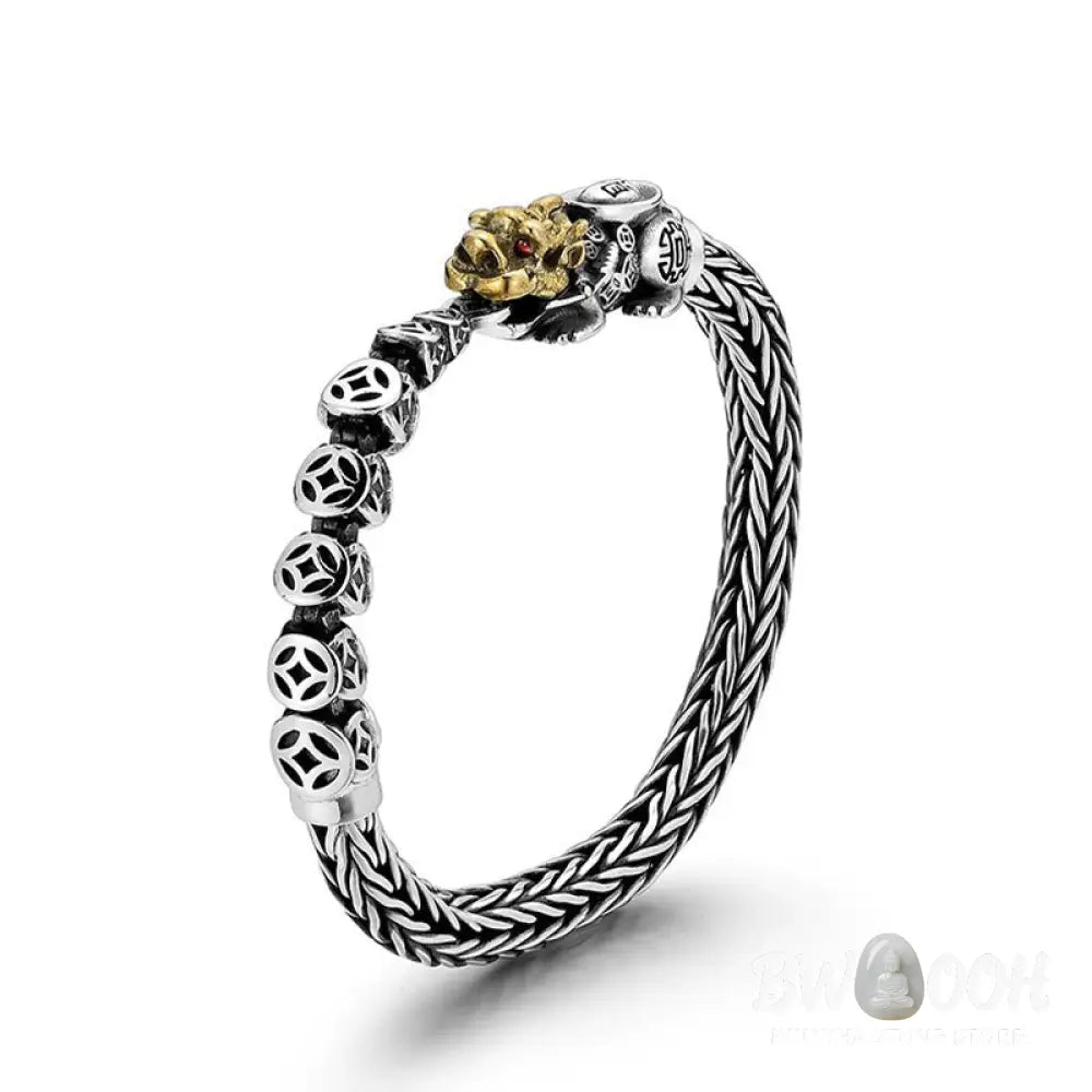 Buddha Stones 925 Sterling Silver PiXiu Copper Coins Ingot Wealth Bracelet Bangle - BWOOOH - Bracelet Bangle