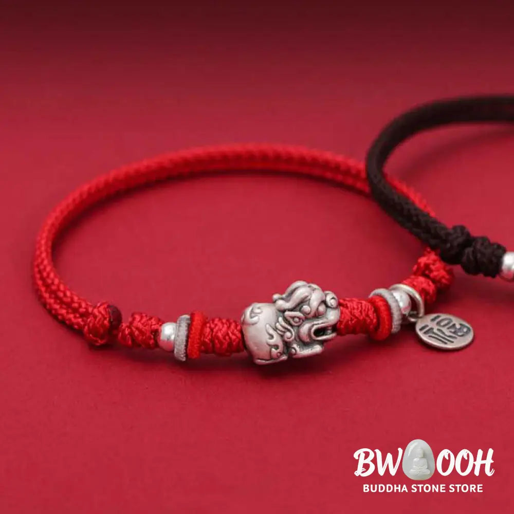 Buddha Stones 925 Sterling Silver PiXiu Fu Character Wealth Luck Handmade Braided Bracelet - BWOOOH - Bracelet
