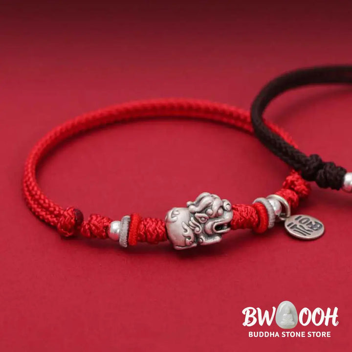 Buddha Stones 925 Sterling Silver PiXiu Fu Character Wealth Luck Handmade Braided Bracelet - BWOOOH - Bracelet