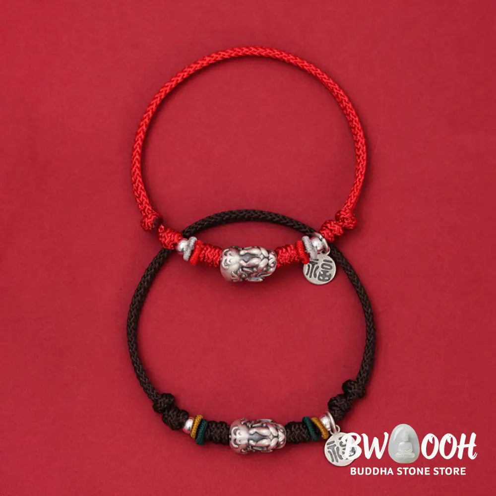 Buddha Stones 925 Sterling Silver PiXiu Fu Character Wealth Luck Handmade Braided Bracelet - BWOOOH - Bracelet