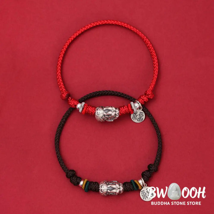 Buddha Stones 925 Sterling Silver PiXiu Fu Character Wealth Luck Handmade Braided Bracelet - BWOOOH - Bracelet