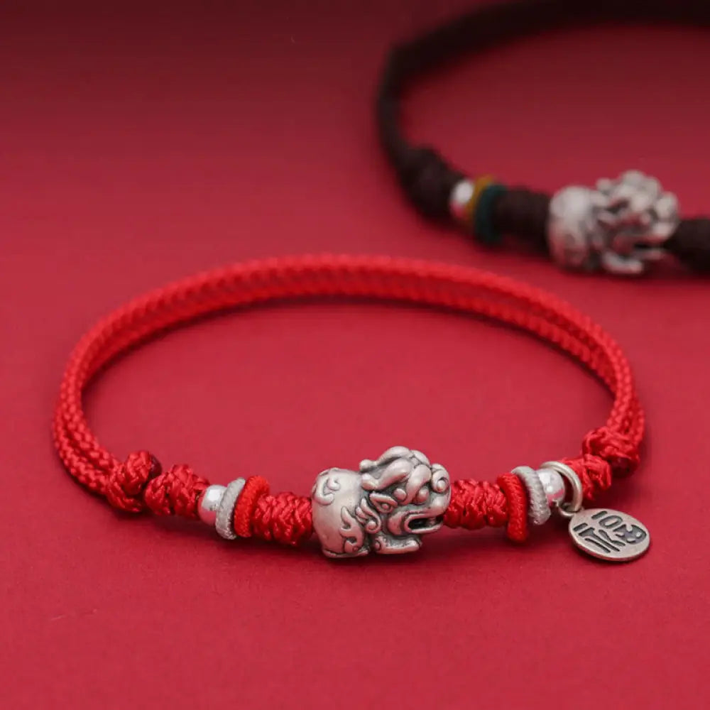 BWOOOH 925 Sterling Silver PiXiu Fu Character Wealth Luck Handmade Braided Bracelet - BWOOOH - Bracelet