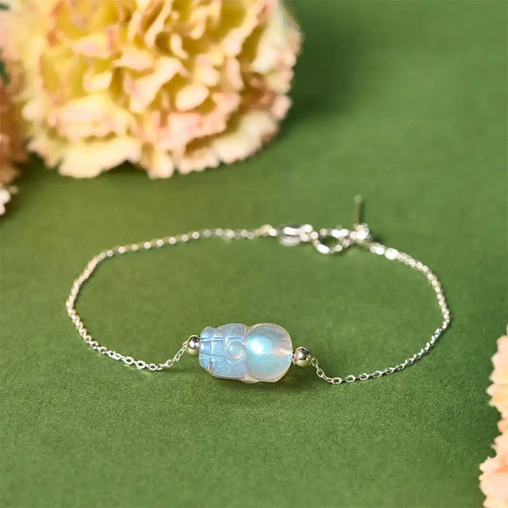 Buddha Stones 925 Sterling Silver Pixiu Moonstone Healing Bracelet - Moonstone(Wrist Circumference: 15.5-16cm)