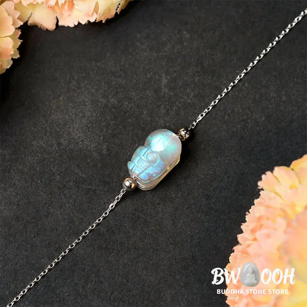 Buddha Stones 925 Sterling Silver Pixiu Moonstone Healing Bracelet - Moonstone(Wrist Circumference: 15.5-16cm)