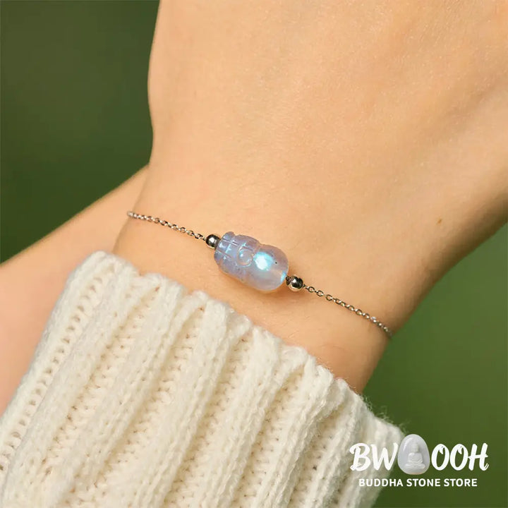 Buddha Stones 925 Sterling Silver Pixiu Moonstone Healing Bracelet - Moonstone(Wrist Circumference: 15.5-16cm)