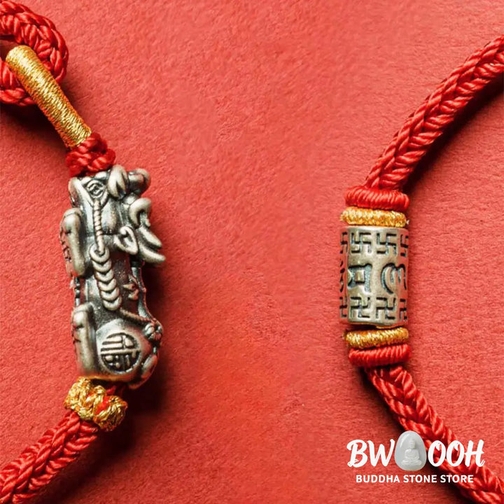 Buddha Stones 925 Sterling Silver Pixiu Om Mani Padme Hum Protection String Bracelet - Bracelet