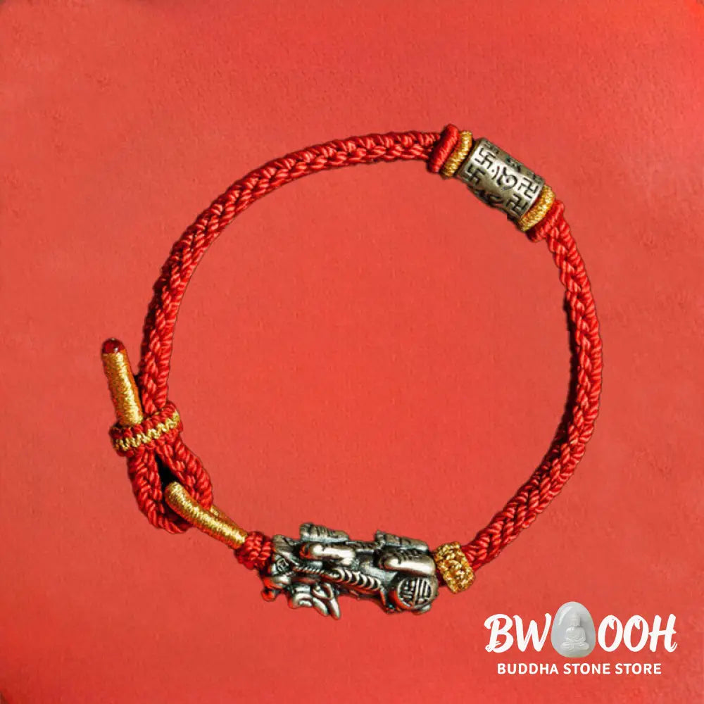 Buddha Stones 925 Sterling Silver Pixiu Om Mani Padme Hum Protection String Bracelet - Bracelet