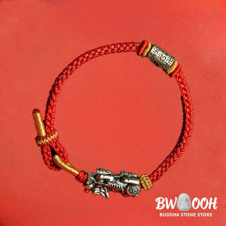 Buddha Stones 925 Sterling Silver Pixiu Om Mani Padme Hum Protection String Bracelet - Bracelet