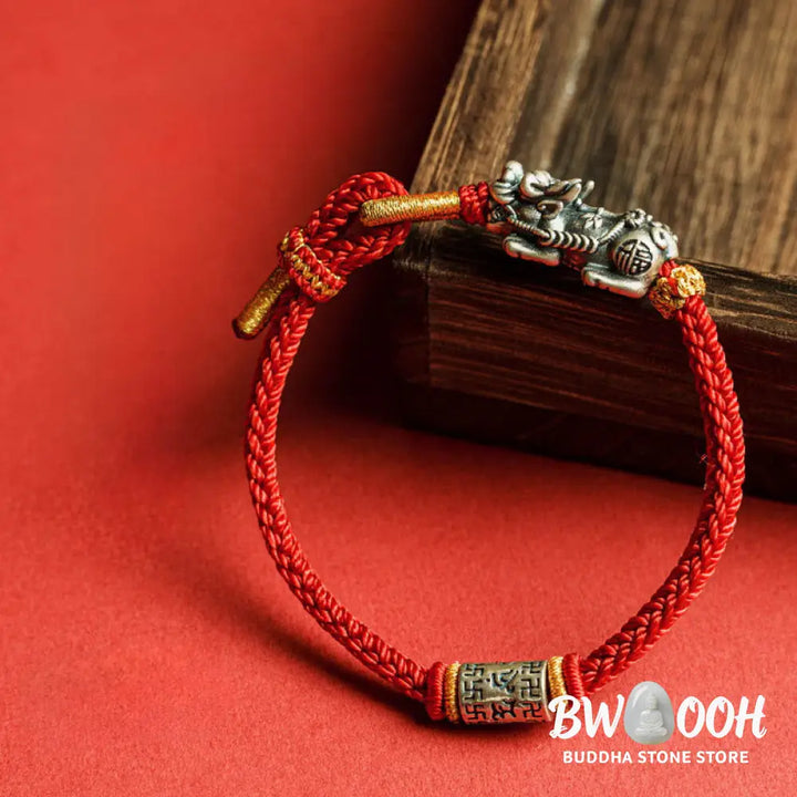Buddha Stones 925 Sterling Silver Pixiu Om Mani Padme Hum Protection String Bracelet - Bracelet