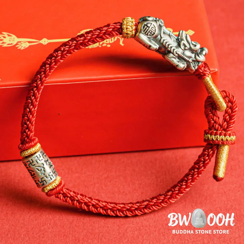 Buddha Stones 925 Sterling Silver Pixiu Om Mani Padme Hum Protection String Bracelet - Bracelet