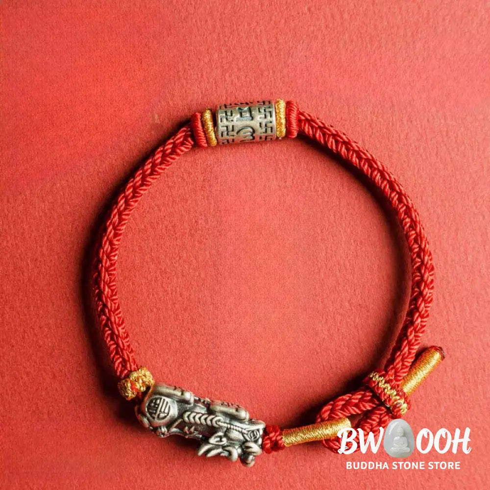 Buddha Stones 925 Sterling Silver Pixiu Om Mani Padme Hum Protection String Bracelet - Bracelet