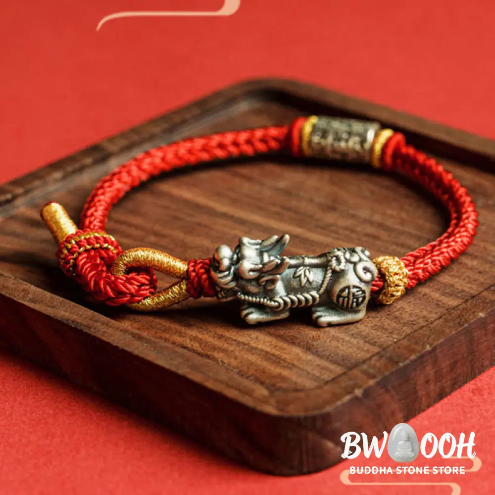Buddha Stones 925 Sterling Silver Pixiu Om Mani Padme Hum Protection String Bracelet - Bracelet
