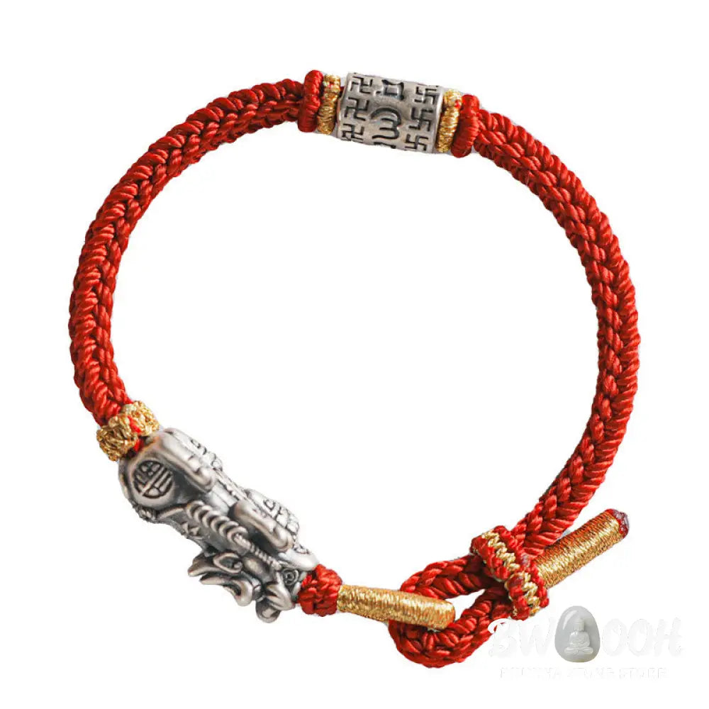 Buddha Stones 925 Sterling Silver Pixiu Om Mani Padme Hum Protection String Bracelet - Bracelet