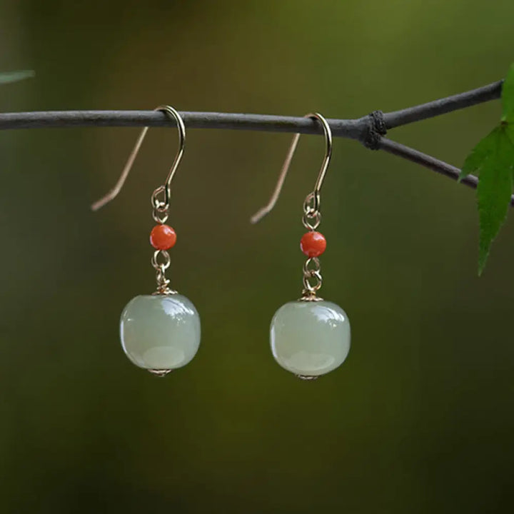 BWOOOH 925 Sterling Silver Plated 14k Gold Hetian Jade Red Agate Luck Drop Dangle Earrings — Sterling Silver jade bracelet...