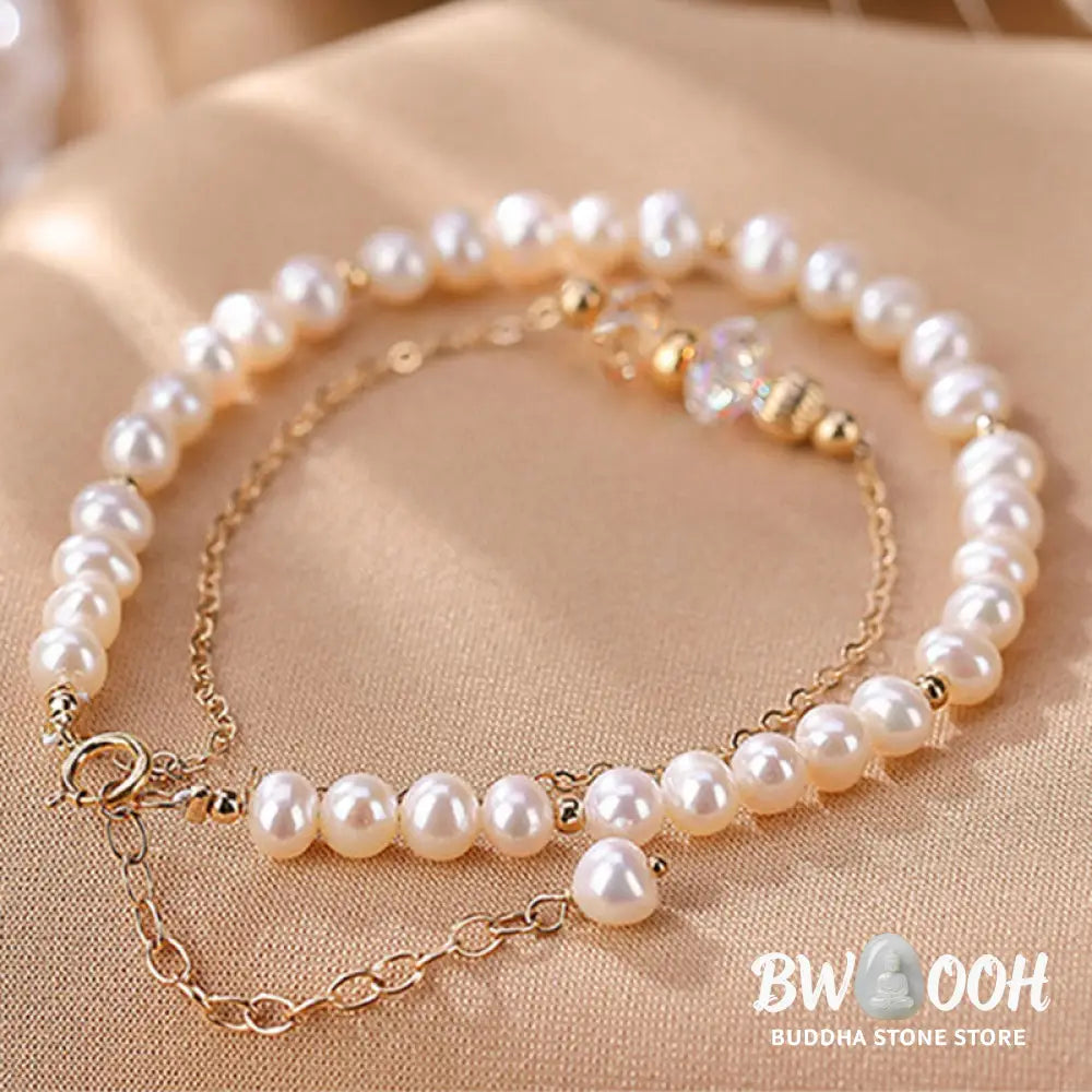 Buddha Stones 925 Sterling Silver Plated 14k Gold Natural Pearl Crystal Healing Double Layer Bracelet - BWOOOH