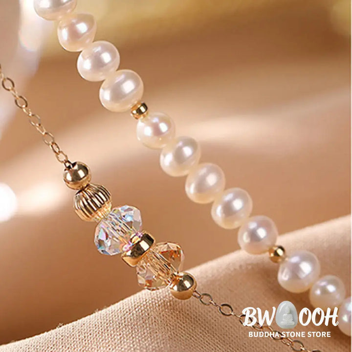 Buddha Stones 925 Sterling Silver Plated 14k Gold Natural Pearl Crystal Healing Double Layer Bracelet - BWOOOH
