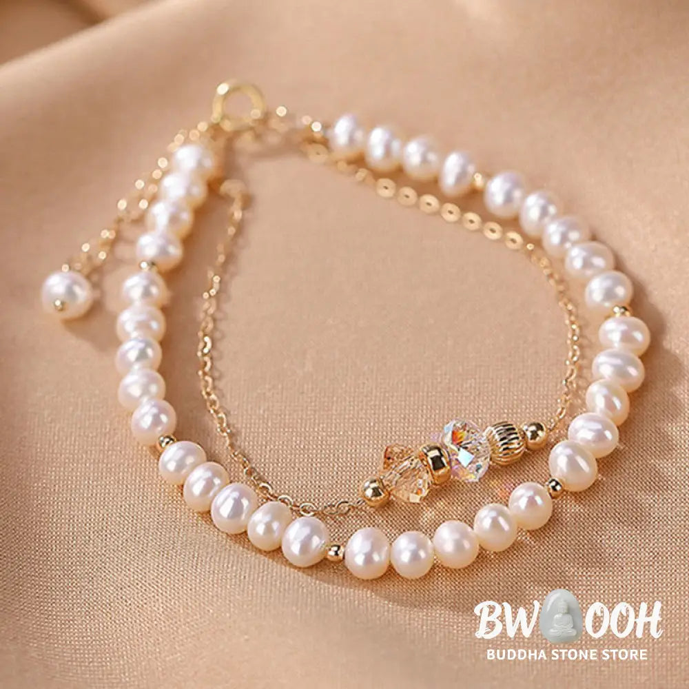 Buddha Stones 925 Sterling Silver Plated 14k Gold Natural Pearl Crystal Healing Double Layer Bracelet - BWOOOH