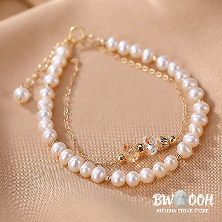 Buddha Stones 925 Sterling Silver Plated 14k Gold Natural Pearl Crystal Healing Double Layer Bracelet - BWOOOH