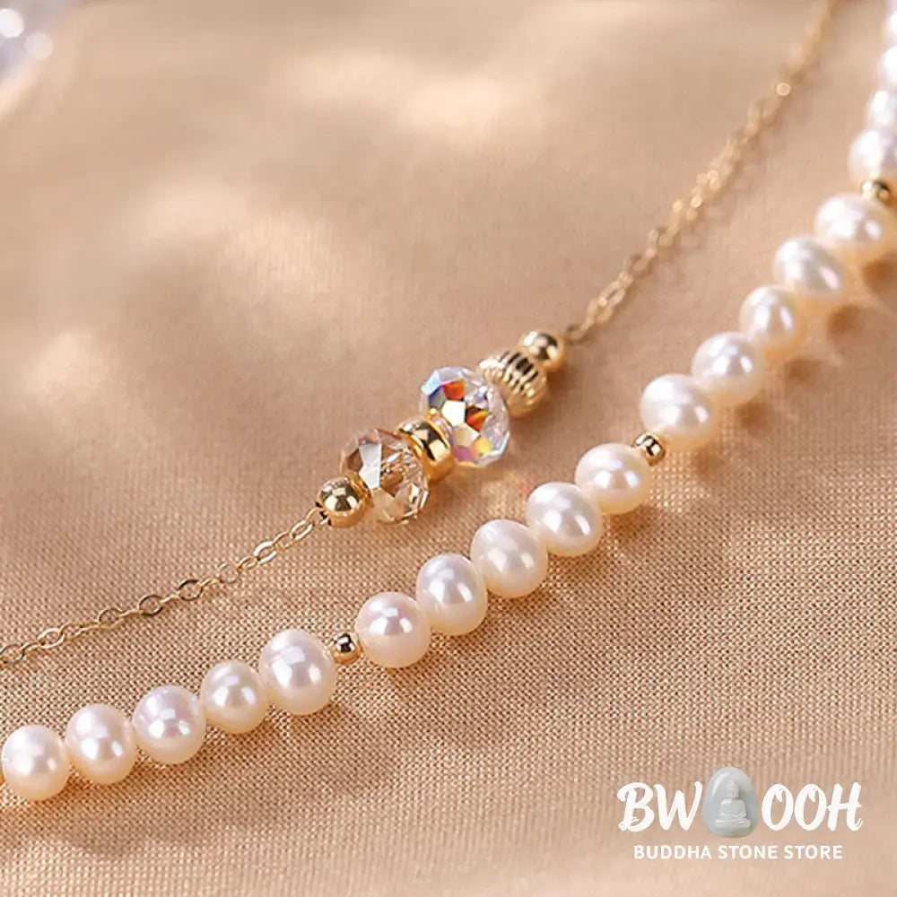 Buddha Stones 925 Sterling Silver Plated 14k Gold Natural Pearl Crystal Healing Double Layer Bracelet - BWOOOH