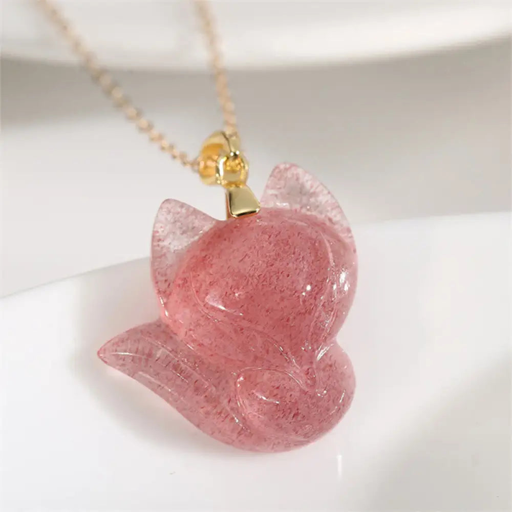 BWOOOH 925 sterling silver 14K gold strawberry quartz fox healing necklace pendant