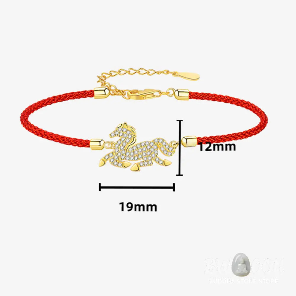 Buddha Stones 925 Sterling Silver Plated 18k Gold Red String Year Of The Horse Strength Bracelet - Horse(Wrist
