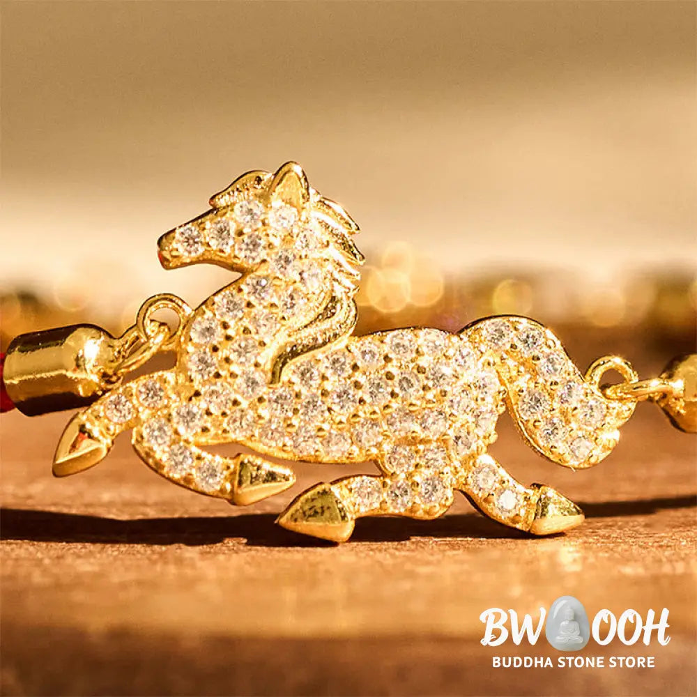Buddha Stones 925 Sterling Silver Plated 18k Gold Red String Year Of The Horse Strength Bracelet - Horse(Wrist