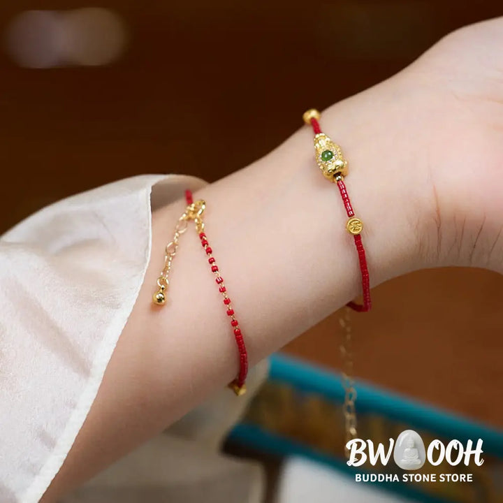 Buddha Stones 925 Sterling Silver Plated 24k Gold Liuli Glass Bead PiXiu Four Leaf Clover Joy And Happiness Wealth